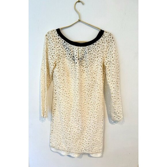 Milly Cream/Black Eyelet Shift Mini Dress Women's Size 2 Coquette Preppy Dainty - Picture 1 of 16